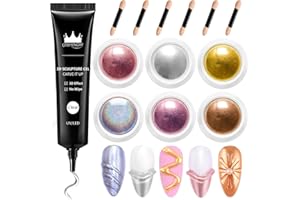 ‎BISHENGYF BISHENGYF Multifunktions 3d Nail Gel: No Wipe 15g 3d Nail Gel Und 6pcs Glassy Laser Pink Chrome Nail Powder,Metallic Gold Chrome Pulver NäGel,5d Molding FüR NäGel Dekoration (Silber/Kupfer)
