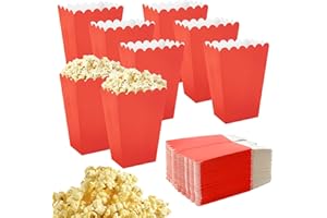 APOMOONS Lot de 50 petites boîtes à pop-corn blanches - Pour les collations, le pop-corn et les bonbons dans les cinémas et le carnaval - Rouge