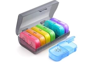 AUVON Pill Box Organiser, XL Weekly Pill Box 7 Day 2 Times a Day with One-Side Large Opening Design for Easy Filling, Tablet Organiser with Black Privacy Protection for Medication/Vitamins/Fish Oils