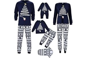 Lggwunsi Pigiama Natale Famiglia - Morbida Cotone Set Pigiami Natale Famiglia Scollo Rotondo Maniche lunghe Stampa Natalizia Indumenti da Notte per Papà Mamma e Bambini