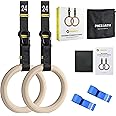 PACEARTH Gymnastics Rings 32mm Wooden Olympic Rings Support 1500lbs Locked Carabiners 9ft Double-Layer Numbered Straps Non-Slip Gym Rings for Home Gym Full Body Workout