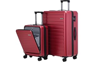 TydeCkare Juego de Maletas de 2 Piezas de 20/28", Solo Cabina de 20" con Bolsillo Delantero, 55x40x20cm, Equipaje facturado de 28" = 101L, Carcasa rígida Liviana, Cremallera YKK, candado TSA, Burdeos