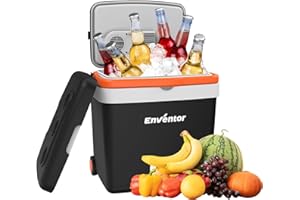 Enventor Glacière électrique 33 Litres, avec roulettes et poignée allongée, Mini Frigo pour garder au chaud et au frais, 12V 230V, mode ECO, réfrigérateur pour Voiture, Camping et Bateau