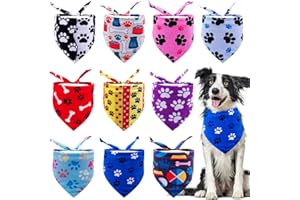 JpGdn 10pcs Pack Dog Bandanas Paw Pattern Triangle Scarf for Small Medium Large Dogs Cats Pigs Soft Bibs Washable Pet Neckerchief Dog Grooming Accessories Costume (Size M, 10 colors)