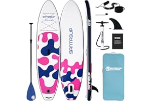 Santasup Tavola gonfiabile per stand up paddle, blu, con accessori, ampia tavola per adulti e ragazzi, tavola da surf, tavola da sup a tutto tondo con tavola antiscivolo