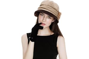 COMHATS Fancet Damska okrągła czapka z kloszem lata 20. Fedora Bucket vintage zimowa czapka z kwiatowym akcentem dla kobiet, 69160_Wielbłąd, M