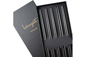 heimzeit Bacchette Sushi in Acciaio Inossidabile di Alta qualità en Nero, 5 Paia di Bacchette dal Design Elegante, Chopsticks Lavabili in Lavastoviglie e Riutilizzabili