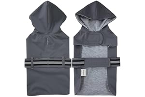 LeerKing Płaszcz przeciwdeszczowy dla psa, wodoodporna, dwuwarstwowa, oddychająca kurtka przeciwdeszczowa z odblaskowym paskiem, ponczo z kapturem dla psów, szary, M