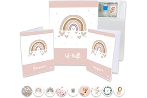 Minilino U Heft Hülle 3-teiliges Premium Set für Impfpass, Reisepass [ SCHÜTZT WICHTIGE DOKUMENTE ] Organizer für Untersuchungsheft und Reiseunterlagen | für Mädchen, Regenbogen rosa