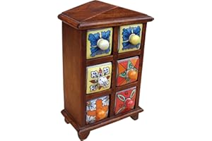 GURU SHOP Szafka apteczna z kolorowymi ceramicznymi szufladami, skrzynka na przyprawy – 2 x 3 przegródki, model 2, brązowa, 30 x 18 x 10 cm, puszki, pudełka i szkatułki