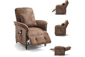 ‎ASUKALE Asukale 2 Motoren Elektrischer Relaxsessel, Fernsehsessel mit Liegefunktion, TV Sessel Wohnzimmer mit Rollen, Verstellbarer Rückenlehne & Fußstütze, 2 Seitentaschen, Recliner Chair, Braun Flockleder