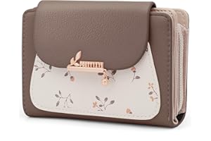 REETEE Portefeuille Femme en Cuir PU Porte Monnaie Femme Petit Format Porte Feuilles pour Femme avec 10 Porte Carte, Porte-Feuille Femmes Zippé Pochette à Monnaie (A-Marron)