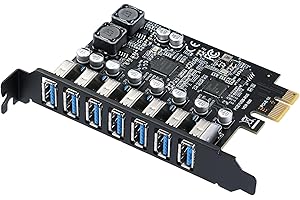 MZHOU 7 Port USB 3.0 PCI Express Erweiterungskarte, PCIe Karte Anschluss USB 3.2 Gen1 Karte 5 Gbps Interner Hub Connect 7 Devices für Windows 10/8/7 /Vista/XP/Linux 2.6.3+