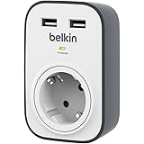 Belkin BSV103VF Surge Cube Protezione dalle Sovracorrenti fino a 306 Joules, con 1 Presa e 2 Porte di Ricarica Condivisa, USB