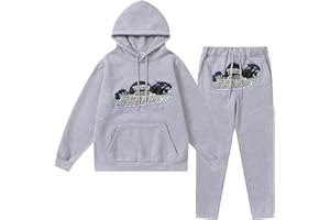 YiLianDa Tuta Trapstar Uomo Donna, Completo Trapstar Ricamata Shooters Unisex, 2 Pezzi Jogging Sportiva Set Autunno Inverno, Felpa con Cappuccio in Plie e Pantaloni