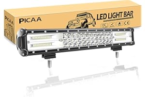 PICAA Fuoristrada Barra luminosa a LED 17 pollici 7D 6000K 12V 24V Tripla Fila 252w Spot Flood da Lavoro a LED Led Luci di Lavoro a Led per FUORI STRADA Moto 4WD SUV ATV UTV Camion