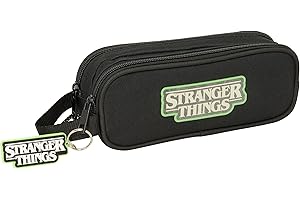 SAFTA STRANGER THINGS - Portatodo Doble Niño, Estuche Infantil, Estuche Niño, Ideal para Niños en Edad Escolar, Cómodo y Versátil, Calidad y Resistencia, 21x6x8 cm