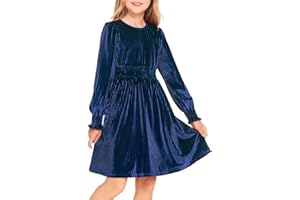 Arshiner Abito da Bambina in Velluto Abito a Maniche Lunghe Abito Casual per Bambini Autunno Inverno Abito Festivo Abito Natalizio Abito da Festa Vintage Abito da Principessa Compleanno 6-13 Anni