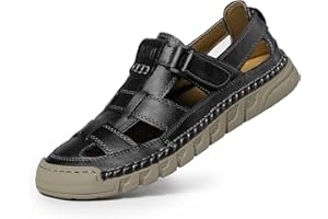 ZHNSHM Sandali Uomo Punta Chiusa in Vera Pelle - Traspiranti con Suola Durevole per Uso Quotidiano