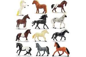 toymany 12PCS Tiny Horse Figurines Toy Set, Plastic Miniature Pony Small Foal Figures, Christmas Birthday Gift Cupcake Cake Topper Party Favor Educational Toy School Prize for Kids