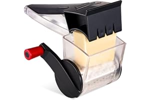GDL Grattugia Formaggio, Grattuggia Manuale con Rullo in Acciaio, Gratta Formaggio a Manovella Lavabile in Lavastoviglie, Grattugia Parmigiano Rotativa per Formaggi, Noci, Cioccolatini, Rosso