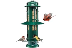 Kingsyard Squirrel Proof Bird Feeder with Removable Base, All Metal, Tube Bird Feeders for Outdoors Hanging, Easy to Clean & Refill, Dark Green