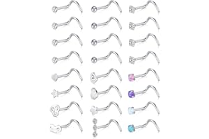 AceFun Kolczyki do nosa w kształcie litery L, 18 g, 20 g, kolczyk do nosa, stal nierdzewna, sztuczna cyrkonia, kość nosa, śruba do nosa, biżuteria, srebrny/różowe złoto/złoty/czarny/tęczowy, Stal