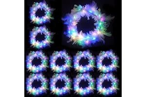 SUNSHINE SMILE 10 x LED Headband, Hair Wreath, Luminous Flower Wreath for Women and Children - Birthday, Christmas, Halloween, Carnival, Party, Wedding Decor