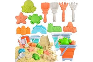 JoyGrow 13 Stück Sandspielzeug Set, Reise Sandspielzeug mit 2PCS Faltbarer Eimer Kinder, Sandkasten Strand Spielzeug Sandförmchen, Outdoor Spielzeug für Kinder Jungen Mädchen