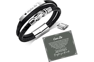 TERRISHE Regalo Uomo Bracciale Uomo Bracciale In Pelle Nera, Regalo per Papà Figlio Mariti Fidanzati, Regalo In Pelle per la Festa del Papà Laurea Compleanno Natale San Valentino