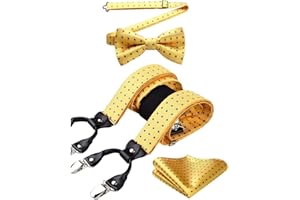 HISDERN Bretelle da Uomo Paisley Bretelle Uomo Eleganti Regolabile 6 Clips di e Forma a Y Elastica Bretelle Papillon e Fazzoletto da Taschino Set