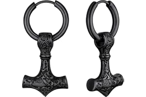 FaithHeart Pendientes Vikingos Hombres Acero Inoxidable 316L Aros con Colgante Vikingo Punta Flecha Lanza Calavera Joyería Hippie