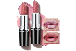 Anglicolor Pintalabios Metallic Brillo, Lapiz de Labios Hidratante Gloss Larga Duracion Nutritiva, Barra de Labios Permanente Alto Pigmentada Purpurina Maquillaje (01+11, 8g)