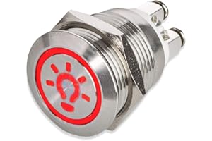 METZLER-TRADE LED Drucktaster – Licht-Symbol – Ø 19 mm – flache Tastfläche – Schraubkontakte – wasser- staubdicht IP67 – AC/DC (Rot)