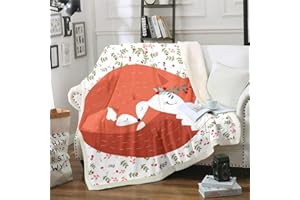 Loussiesd Fuchs Flanell Fleecedecke 150x200cm Nettes Wildtier-Thema Kuscheldecke Karikatur Rote Füchse Druck Wohndecke für Jungen Mädchen Kinder Decke Natur Wildlife Muster für Bett Sofa