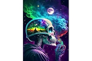 PUJEKNM Skull Paint by Numbers for Adults, Skeleton Canvas Oil Painting Kit for Adults, DIY Craft Art Painting Kit Acrylic Pigment Drawing Paintwork for Gift Home Wall Decor 12x16 inch (Without Frame)