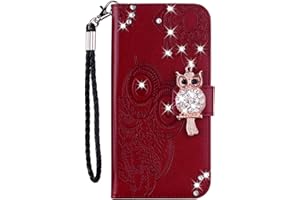 DRAAMVOL Moto E40 Case Moto E30 Case Leather Protective Moto E20 Case Flip Wallet Card Slots Folio Bumper with Bling Owl Magnetic Clasp Kickstand Cover for Motorola Moto E40/E30/E20 Phone Case,Wine Red