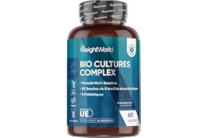 WEIGHTWORLD Probiotique Flore Intestinale 77 Milliards d'UFC - 20 Souches, Probiotiques et Prébiotiques Lactobacillus Gasseri, Lactobacillus Rhamnosus, Bifidobacterium, Inuline, FOS, 60 Gélules Vegan sans Gluten