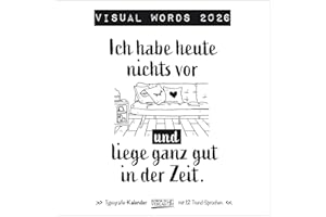Visual Words 2026: Typo-Art Broschürenkalender mit Ferienterminen. Wandkalender mit netten Sprüchen. 30x30 cm