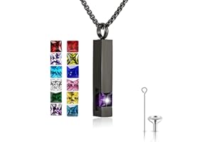 YOUFENG JEWELLERY Birthstone Cuboid Locket Urn Necklaces for Ashes Cremation Jewellery Urns for Human Ashes Memorial Urn Keepsake Pendant