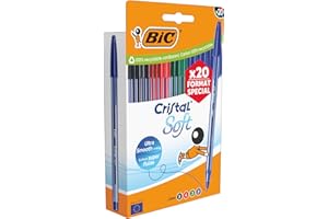 BIC Cristal Soft Stylos-bille Pointe Moyenne (1,2 mm) Édition Spéciale - Couleurs d’encre assorties, pack de 20