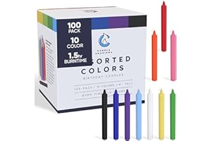 Candle Charisma 100 Multi-Colored Spell Candles - 4" Unscented Paraffin Chime Candles, Smokeless & Dripless, Colored Candles, Long Burn Time 0.43" Thick Taper Candles for Rituals, Witchcraft & Parties