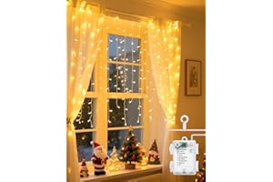 Aigostar Cortina de Luces, 3x5m 100 Luces de Cadena de Cortina, Luces Led Pilas 8 Modos de Luz, IP44 Impermeable, para Navidad, Decoracion Exteriores Interiores, Dormitorio, Fiestas(Blanco Cálido)