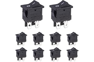 VEXUNGA On/Off 4-Pin Toggle Switch Black Rectangle AC 250V 10A Built-in Embedded 2-Position Boat Switch for Car (Pack of 10)