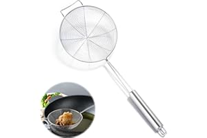 BGOBTY Schiumarola Acciaio Inox,Cucchiaio e Schiumarole,Spider Strainer Skimmer,Scolapasta con manico lungo e pratico gancio per friggere,cucinare,pasta(16cm)