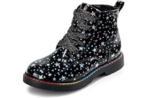 Harvest Land Girls Ankle Boots Glitter Combat Booties Zipper Lace Up Winter Dress Boots for Little Kid Big Kid