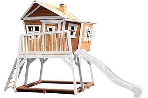 AXI Max Maison Enfant avec Bac à Sable & Toboggan Blanc | Aire de Jeux pour l'extérieur en Marron & Blanc | Maisonnette/Cabane de Jeu en Bois FSC