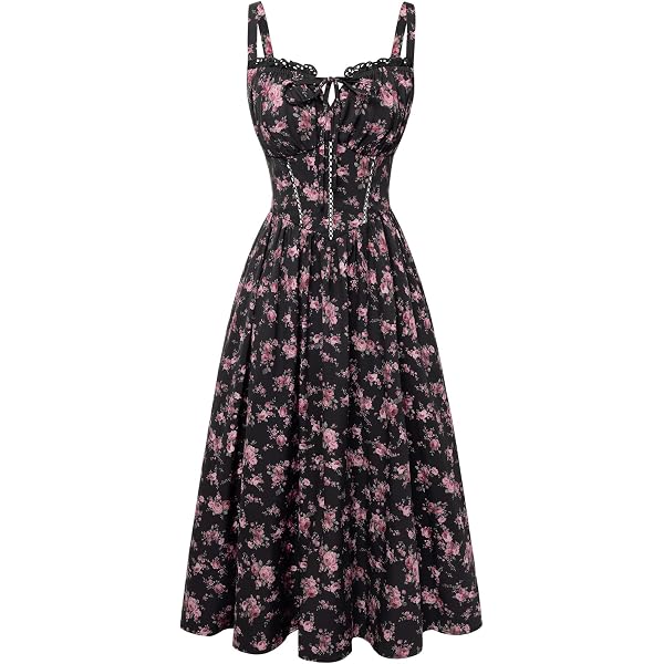 bustier flowy dress SHINFY Women's Corset Midi – Spaghetti Strap A-Line Sundress, Formal Cocktail & Vacation CSQ