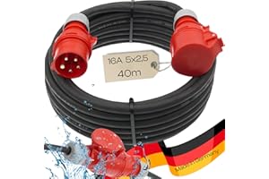 NETBOTE24 maxgo CEE Verlängerungskabel Starkstromkabel Starkstromverlängerung 400V 40m 5-polig H07RN-F 5x2,5 mm² Kraftstromkabel Gummiverlängerung IP44 Außenbereich 16A 40 Meter