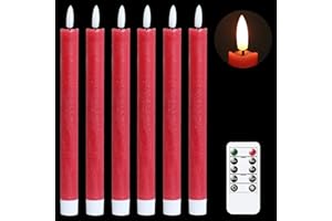 Eldnacele Candele coniche rosse senza fiamma tremolanti con telecomando a 10 tasti, LED a batteria, confezione da 6, decorazioni natalizie per la casa di nozze (0.78x20.64 cm)